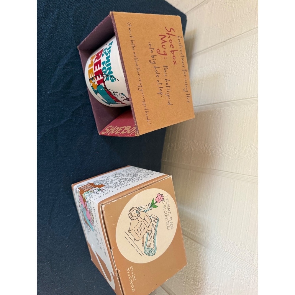 Vintage Hallmark Shoebox Fishing Is For Reel Men & Mug Mates Woman On The Job - Picture 4 of 7